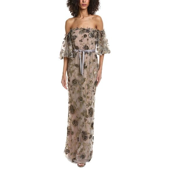 Marchesa Notte WomensEmbellished Gown Grey